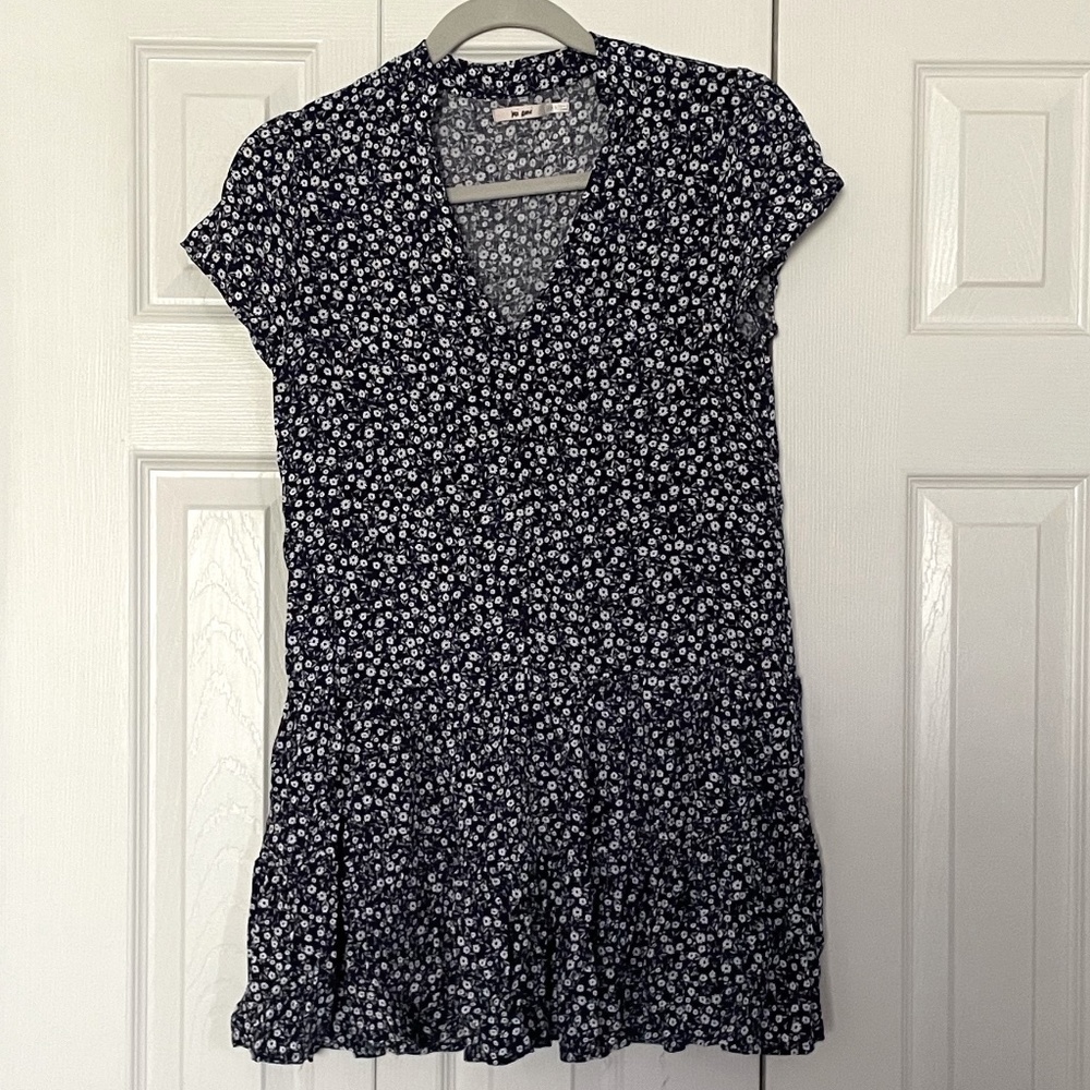 Francesca's - mi ami - Navy & White Floral Shift Dress - Size XS